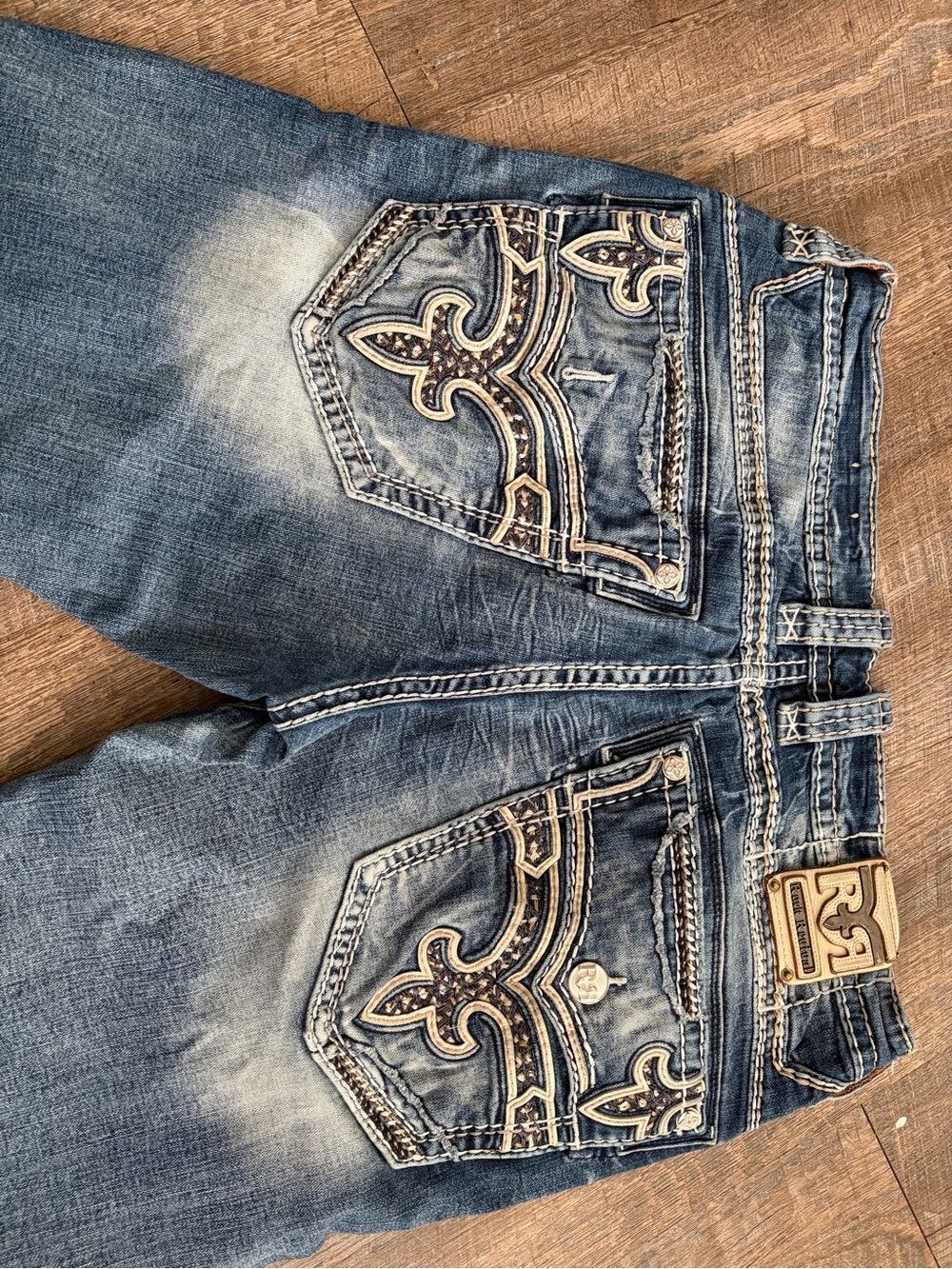 Rock Revival Men's Faded Blue Distressed Jean Shorts - Picture 9 of 9